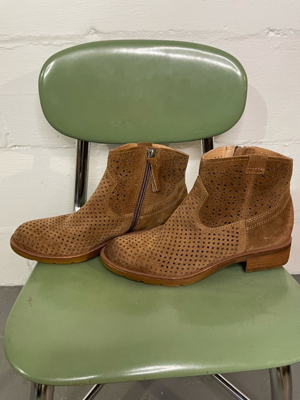 Sofft Tan Perforated Suede Ankle Booties